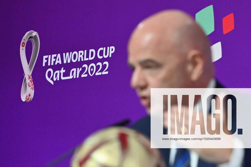 FIFA President Gianni INFANTINO, out of focus in front of logo, single image,cropped single subject,portrait,portrait FIFA Press Conference on 16 22 2022 Closing Press Conference Football World Cup 20122 in Qatar from 20 11 18 12 2022