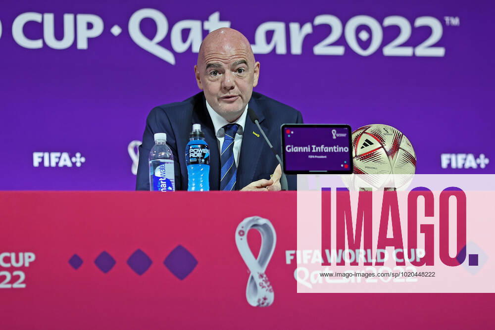 2022 FIFA World Cup, WM, Weltmeisterschaft, Fussball press conference, PK, Pressekonferenz before Final Games Dec 16th. Gianni Infantino, President of FIFA speaking to the press ActionPlus12458506 HeulerxAndrey