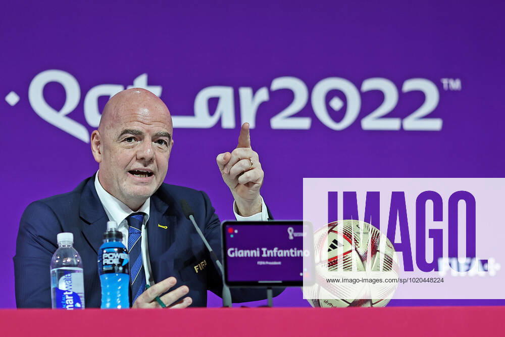 2022 FIFA World Cup, WM, Weltmeisterschaft, Fussball press conference, PK, Pressekonferenz before Final Games Dec 16th. Gianni Infantino, President of FIFA speaking to the press ActionPlus12458508 HeulerxAndrey