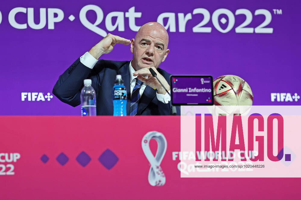 2022 FIFA World Cup, WM, Weltmeisterschaft, Fussball press conference, PK, Pressekonferenz before Final Games Dec 16th. Gianni Infantino, President of FIFA speaking to the press ActionPlus12458510 HeulerxAndrey