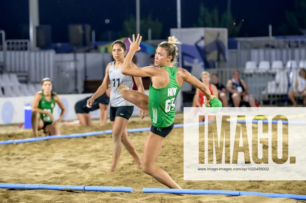 The game between Hungary and Mexico. Beach handball player from Hungary during the 2022 IHF Beach Handball World Championship, WM, Weltmeisterschaft hold in Heraklion, Crete, Greece, 6 23 2022 - the game between Hungary and Mexico. Heraklion Greece