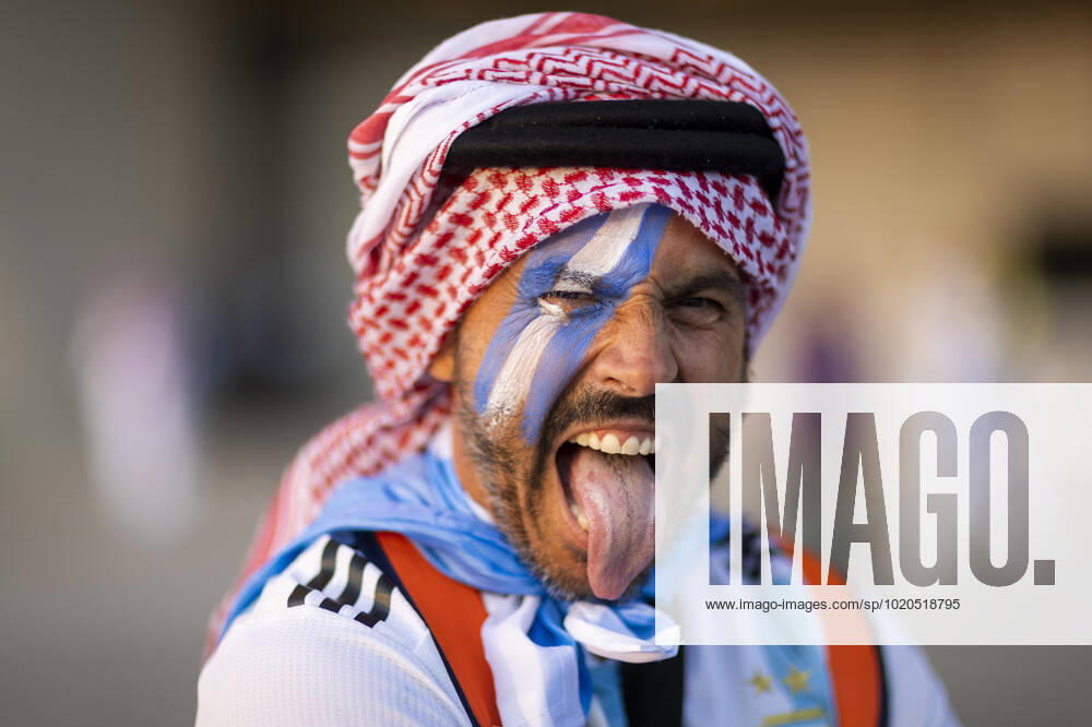 Doha, Qatar 18th Dec, 2022 Fan of Argentina in front of the Lusail Stadium Argentina France Final Match Argentina France World Cup 2022 in Qatar 18 12 2022