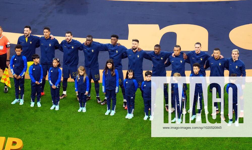Mandatory Credit: Photo by Javier Garcia Shutterstock (13670815as) France team singing the national anthem Argentina v France, FIFA World Cup, WM, Weltmeisterschaft, Fussball 2022, Final, Football, Lusail Stadium, Al Daayen, Qatar - 18 Dec 2022 Editorial Use Only Argentina v France, FIFA World Cup 2022, Final, Football, Lusail Stadium, Al Daayen, Qatar - 18 Dec 2022 Editorial Use Only