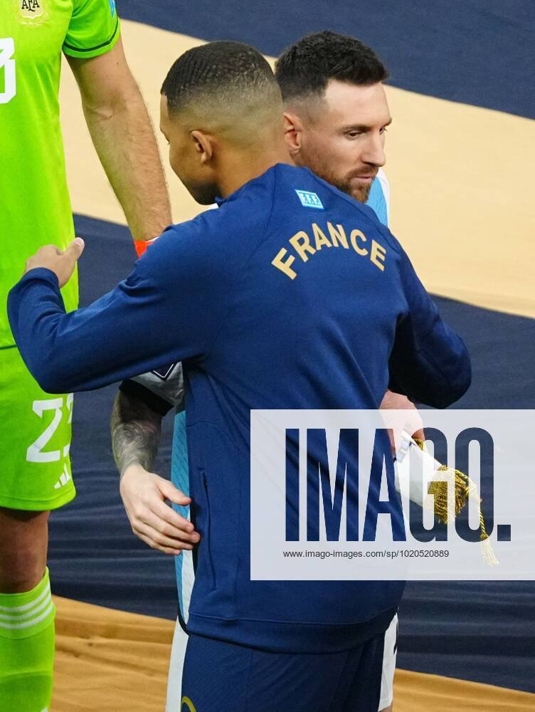 Mandatory Credit: Photo by Javier Garcia Shutterstock (13670815au) Kylian Mbappe of France and Lionel Messi of Argentina embrance ahead of kick-off Argentina v France, FIFA World Cup, WM, Weltmeisterschaft, Fussball 2022, Final, Football, Lusail Stadium, Al Daayen, Qatar - 18 Dec 2022 Editorial Use Only Argentina v France, FIFA World Cup 2022, Final, Football, Lusail Stadium, Al Daayen, Qatar - 18 Dec 2022 Editorial Use Only