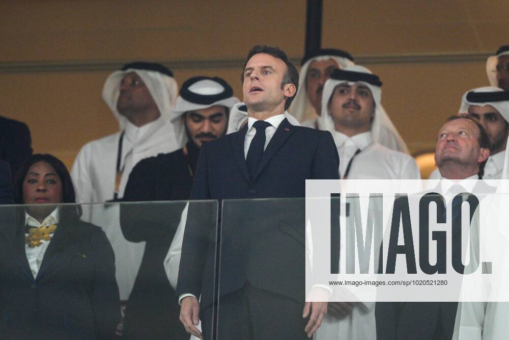Mandatory Credit: Photo by Dave Shopland Shutterstock (13670813aa) President of France Emmanuel Macron singing the French national anthem before kick off Argentina v France, FIFA World Cup, WM, Weltmeisterschaft, Fussball 2022, Final, Football, Lusail Stadium, Al Daayen, Qatar - 18 Dec 2022 Editorial Use Only Argentina v France, FIFA World Cup 2022, Final, Football, Lusail Stadium, Al Daayen, Qatar - 18 Dec 2022 Editorial Use Only