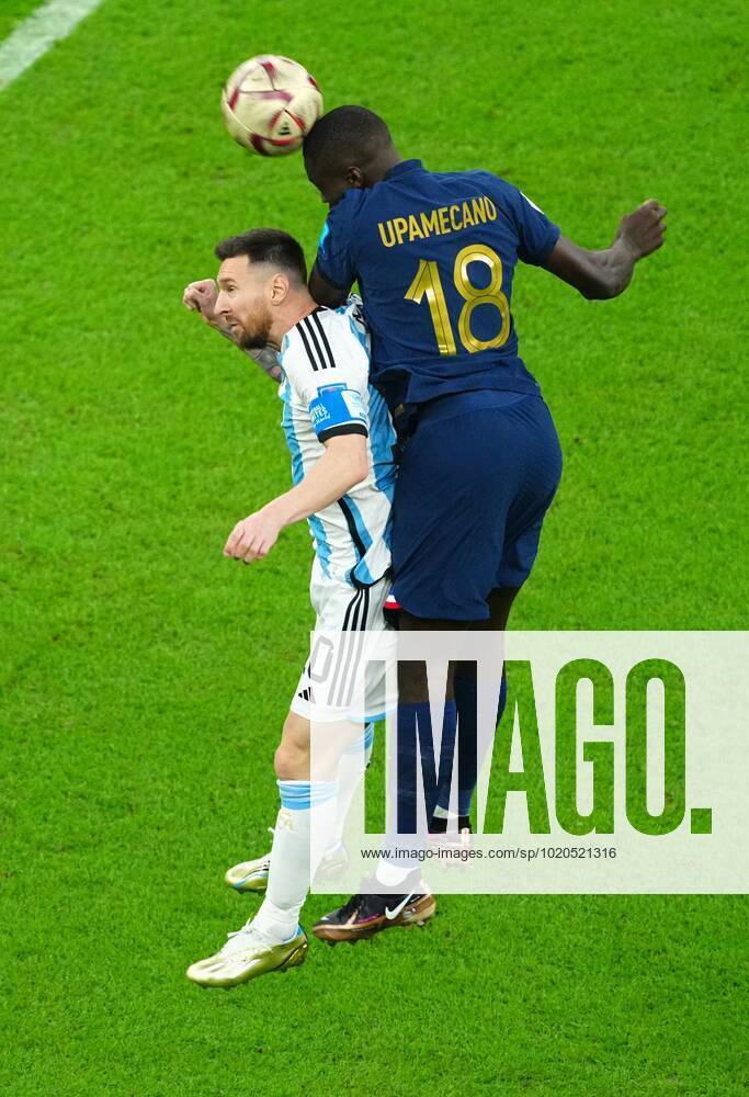 Mandatory Credit: Photo by Javier Garcia Shutterstock (13670815az) Dayot Upamecano of France and Lionel Messi of Argentina Argentina v France, FIFA World Cup, WM, Weltmeisterschaft, Fussball 2022, Final, Football, Lusail Stadium, Al Daayen, Qatar - 18 Dec 2022 Editorial Use Only Argentina v France, FIFA World Cup 2022, Final, Football, Lusail Stadium, Al Daayen, Qatar - 18 Dec 2022 Editorial Use Only