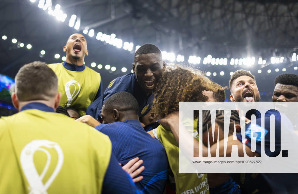 Doha, Qatar 18th Dec, 2022 Goal celebration Kylian Mbappe FRA , Randal Kolo Muani FRA , Olivier Giroud FRA , Aurelien Tchouameni FRA Argentina France Final Match Argentina France World Cup 2022 in Qatar 18 12 2022