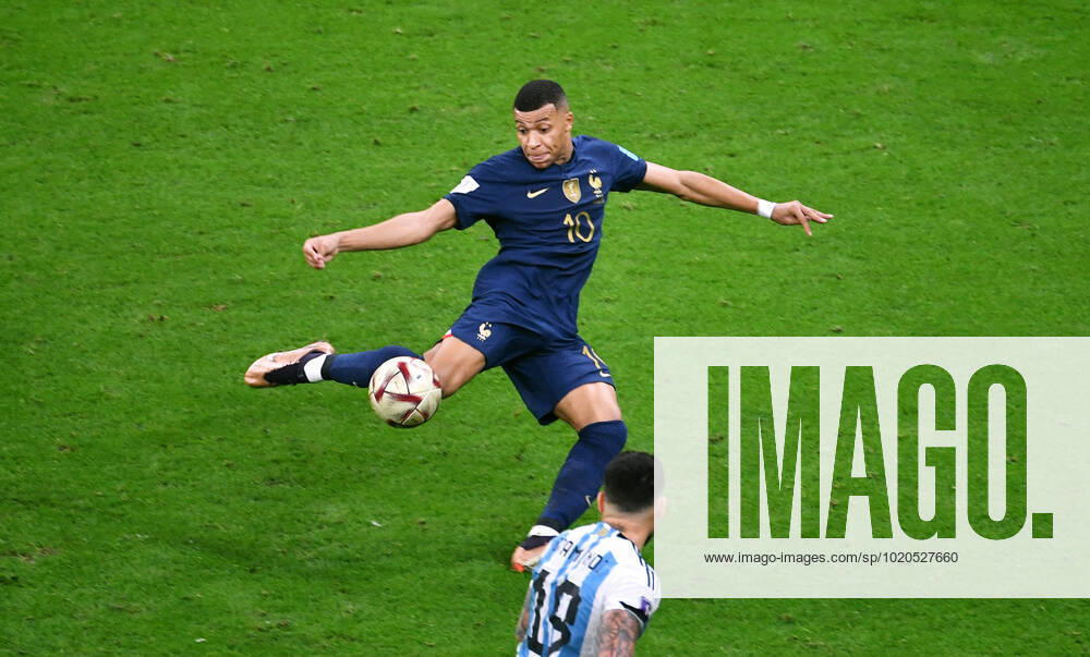 Football World Cup, Men, Qatar 2022, Final, Lusail Iconic Stadium, Argentina France Kylian Mbappe FRA scores the goal to 2 2 FIFA REGULATIONS PROHIBIT ANY USE OF PHOTOGRAPHS AS IMAGE SEQUENCES AND OR QUASI VIDEO