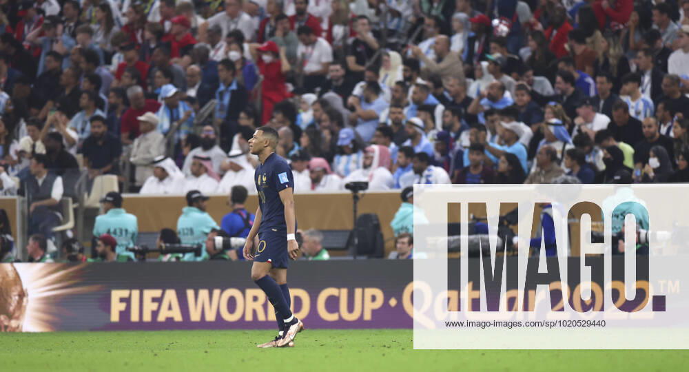 (221218) -- LUSAIER, Dec. 18, 2022 -- Kylian Mbappe of France celebrates his goal during the Final between Argentina and France at the 2022 FIFA World Cup, WM, Weltmeisterschaft, Fussball at Lusail Stadium in Lusail, Qatar, Dec. 18, 2022. ) (SP)QATAR-LUSAIL-2022 WORLD CUP-FINAL-ARG VS FRA LixMing