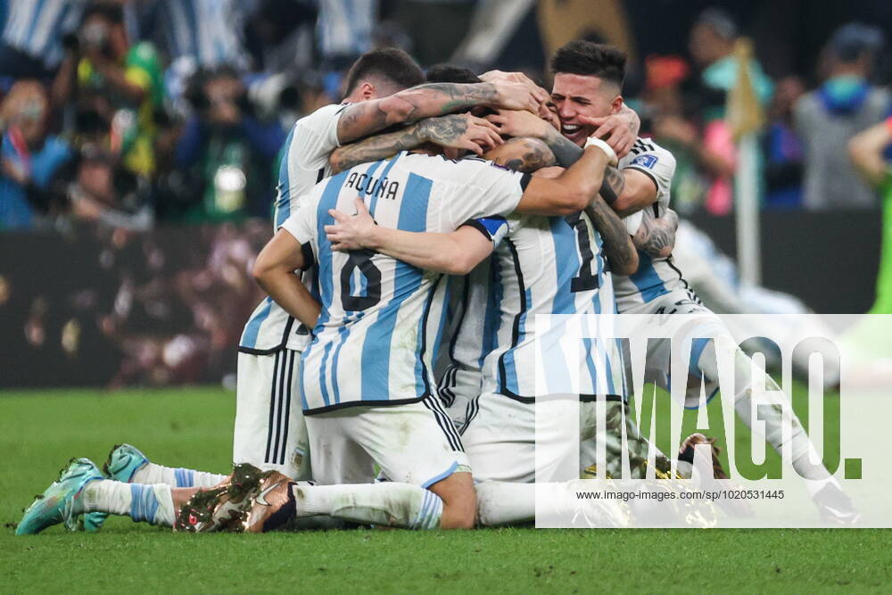 QATAR, LUSAIL - DECEMBER 18, 2022: Argentina s players celebrate victory in their 2022 FIFA World Cup, WM, Weltmeisterschaft, Fussball final football match against France at Lusail Iconic Stadium. Sergei Bobylev TASS 56486467