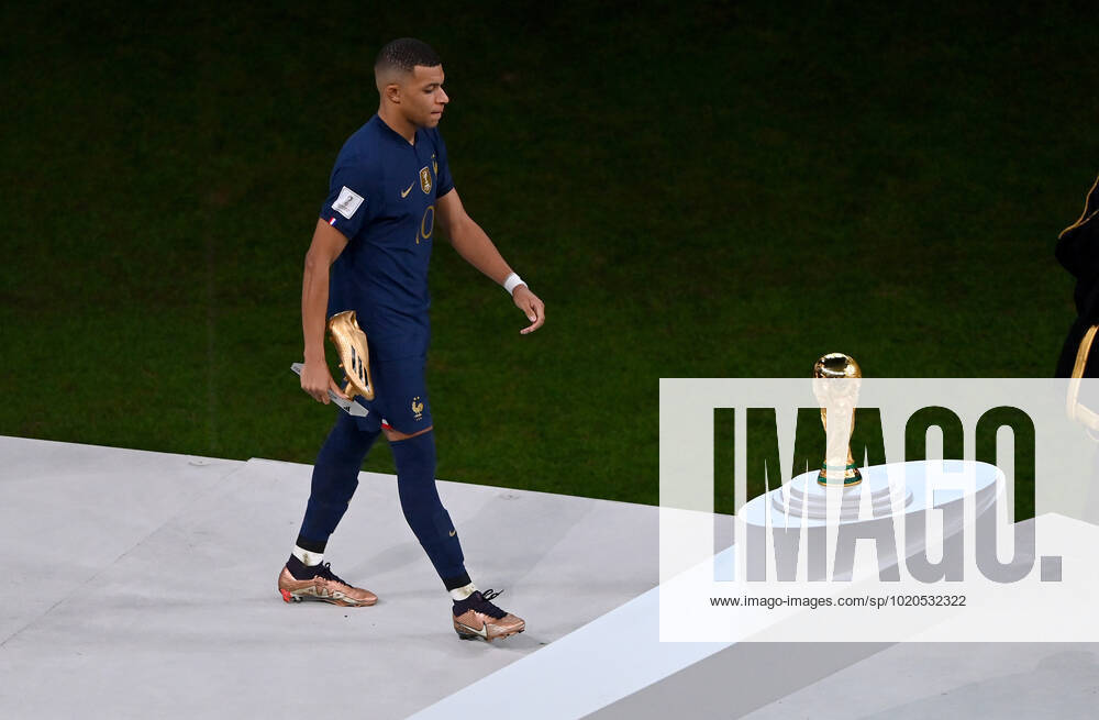 FOOTBALL World Cup 2022 Final Argentina France 18 12 2022 Kylian Mbappe France with the Golden Shoe, the award of the best goal scorer of the tournament.