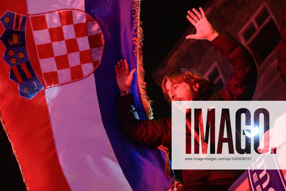 Croatia victory parade Luka Modric is pictured during the Croatia team victory parade at Ban Jelacic square (following their victory over Morocco in the 2022 FIFA World Cup, WM, Weltmeisterschaft, Fussball bronze medal match the previous day) on December 18, 2022 in Zagreb, Croatia. MarkoxLukunic PIXSELL