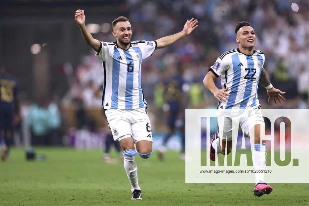 PEZZELLA German with MARTINEZ Lautaro Team Argentina cheer after victory FIFA World Cup 2022 in Qatar Final Argentina France on 18 12 2022 at Lusail Stadium DFL REGULATES PROHIBIT ANY USE OF PHOTOGRAPHS as IMAGE SEQUENCES and or QUASI VIDEO