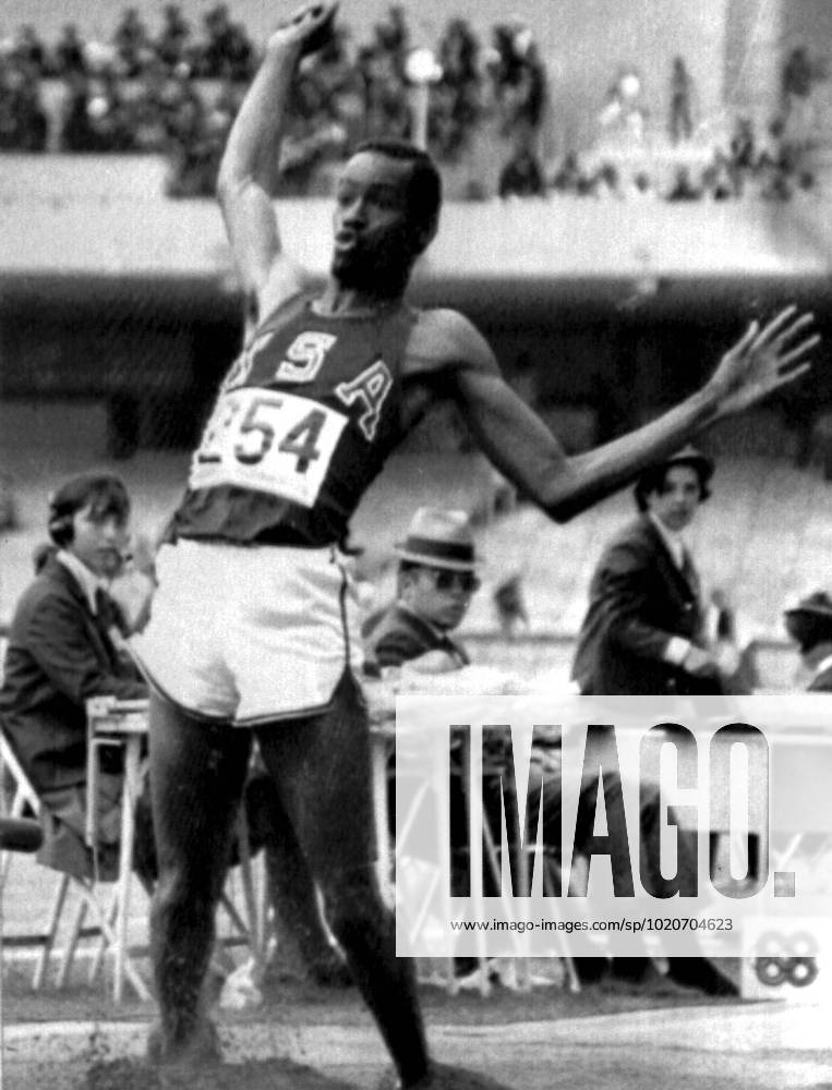 Bob Beamon 1968 Olympics, Mexico. Bob Beamon of the USA in action during the men s long jump event in which he shattered the world record by more than two feet, in a leap of 29 feet 2 & 1 2 inches to win an Olympic gold medal. 18th October 1968. Mexico