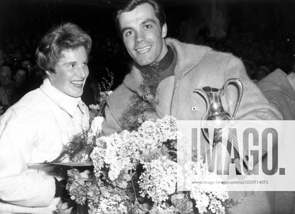 World Alpine Ski After the prizegiving presentation for the World Alpine Ski Championships at Bad Gastein Austria left Lucille Wheeler of Canada who won two gold medals for the Women s Giant Slalom and downhill Tony Sailer of Austrian who won three gold medals 11 February 1958 Austria