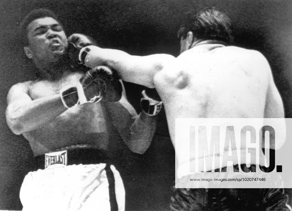 Muhammad Ali (Muhammad Ali) Cassius Clay American boxer takes a hard left to the jaw from Canadian Heavyweight Champion George Chuvalo 1966