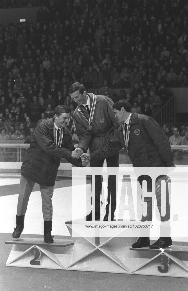 Biathlon Winter Olympics Standing on the winner s podium are from left Alexandre Tikhonov of Russia , winner of the Silver , gold medallist Magnar Solberg of Norway and bronze winner Vladimir Goundartsev of Russia . The medal ceremony was for the Olympic biathlon run . 13th February 1968 France