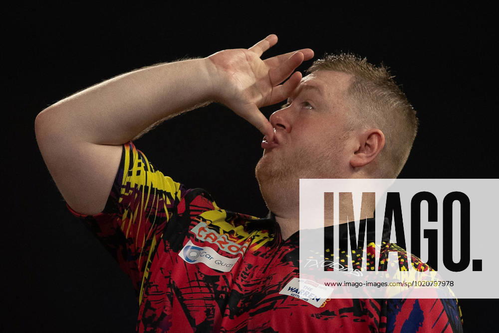 KW51 Darts PDC World Darts Championship Ricky Evans (England) celebrates hitting a double in his Second Round match against Joe Cullen (England) (not in picture) during the PDC World Darts Championship at Alexandra Palace, London, United Kingdom on 23 December 2022. London Alexandra Palace London United Kingdom Editorial use only ,