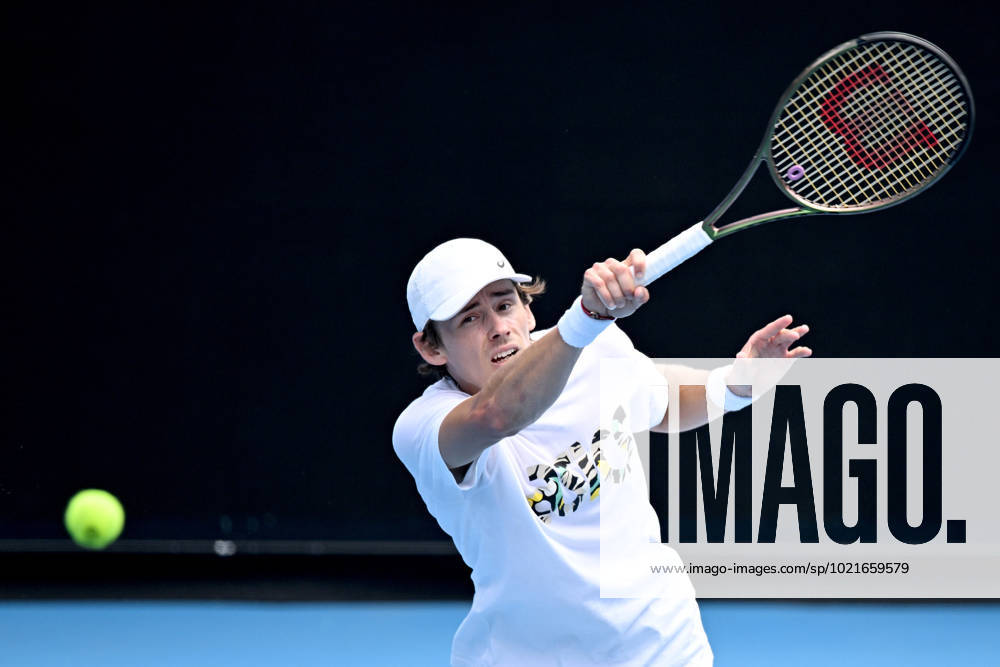 TENNIS AUSTRALIAN OPEN PRACTICE, Alex de Minaur of Australia in action during an Australian Open practice session at Melbourne Park in Melbourne, Friday, January 6, 2023. ( NO ARCHIVING, , NO USE IN BOOKS WITHOUT CONSENT MELBOURNE VIC AUSTRALIA