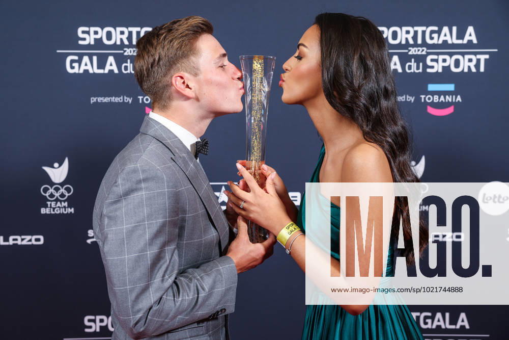 Belgian road cyclist Remco Evenepoel wins Sportman van het jaar Sportif de l annee award and celebrates with his wife Oumii Rayane during the Sportgala award show, to announce the women and men of the year 2022, Friday 06 January 2023 in Antwerp. KURTxDESPLENTER x57920868x