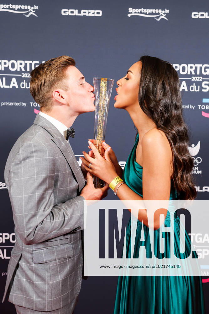 Belgian road cyclist Remco Evenepoel wins Sportman van het jaar Sportif de l annee award and celebrates with his wife Oumii Rayane during the Sportgala award show, to announce the women and men of the year 2022, Friday 06 January 2023 in Antwerp. KURTxDESPLENTER x57920910x