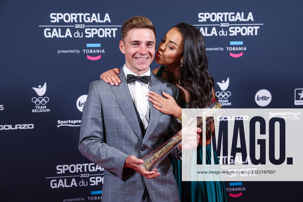 Belgian road cyclist Remco Evenepoel wins Sportman van het jaar Sportif de l annee award and celebrates with his wife Oumii Rayane during the Sportgala award show, to announce the women and men of the year 2022, Friday 06 January 2023 in Antwerp. KURTxDESPLENTER x57922725x