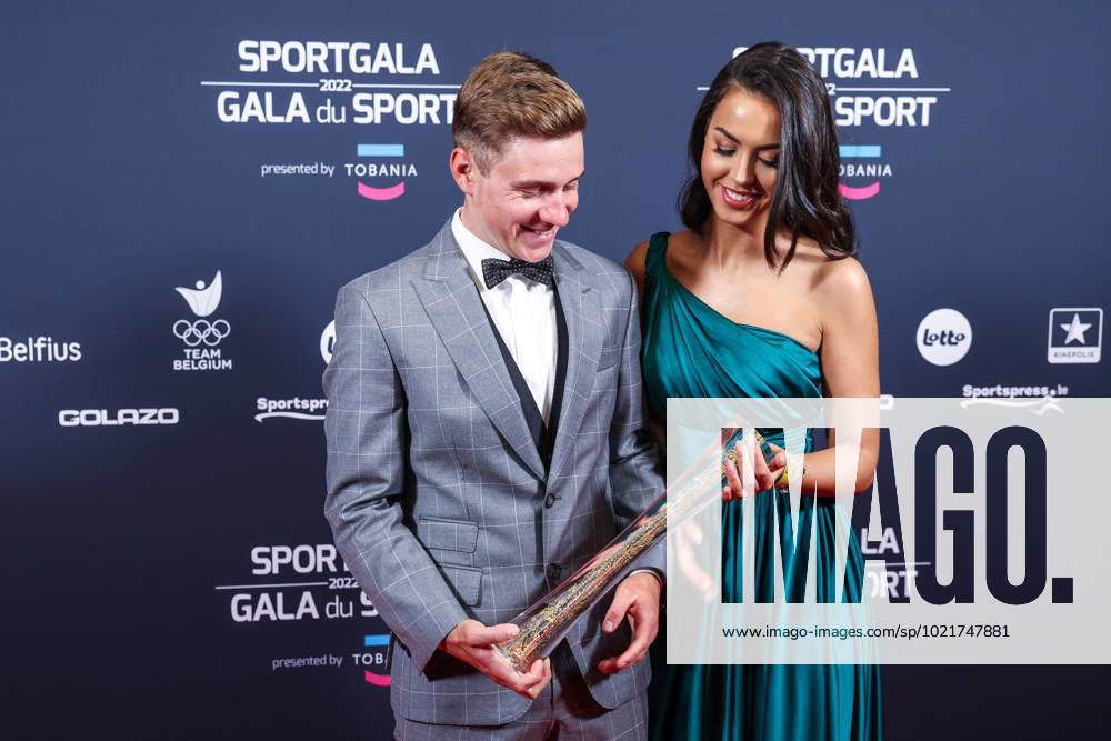 Belgian road cyclist Remco Evenepoel wins Sportman van het jaar Sportif de l annee award and celebrates with his wife Oumii Rayane during the Sportgala award show, to announce the women and men of the year 2022, Friday 06 January 2023 in Antwerp. KURTxDESPLENTER x57922814x
