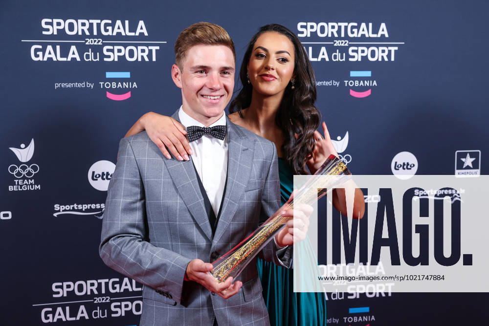 Belgian road cyclist Remco Evenepoel wins Sportman van het jaar Sportif de l annee award and celebrates with his wife Oumii Rayane during the Sportgala award show, to announce the women and men of the year 2022, Friday 06 January 2023 in Antwerp. KURTxDESPLENTER x57922815x