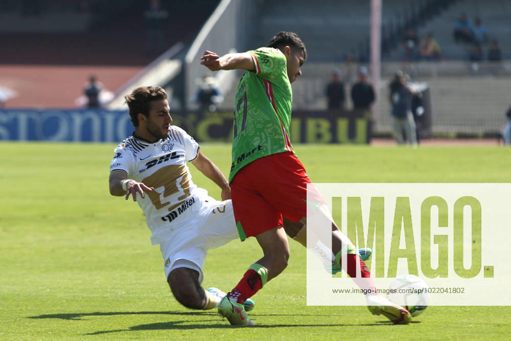 Juarez at Pumas Closing Tournament 2023 Of Mexican Football League January 8, 2023, Mexico City, Mexico: Alek Alvarez of Pumas (l) and Alan Medina of Juarez fight for the ball during the Pumas vs Juarez match of the closing tournament 2023 of the League MX at the University Olympic Stadium. on January 8, 2023 in Mexico City, Mexico. (Photo by Ismael Rosas Eyepix Group)
