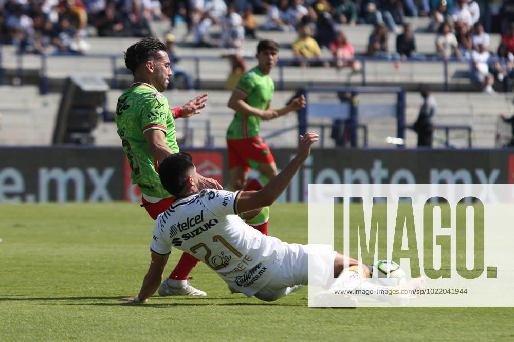Juarez at Pumas Closing Tournament 2023 Of Mexican Football League January 8, 2023, Mexico City, Mexico: Gustavo del Prete of Pumas (R) and Javier Salas of Juarez fight for the ball during the Pumas vs Juarez match of the closing tournament 2023 of the League MX at the University Olympic Stadium. on January 8, 2023 in Mexico City, Mexico. (Photo by Ismael Rosas Eyepix Group)