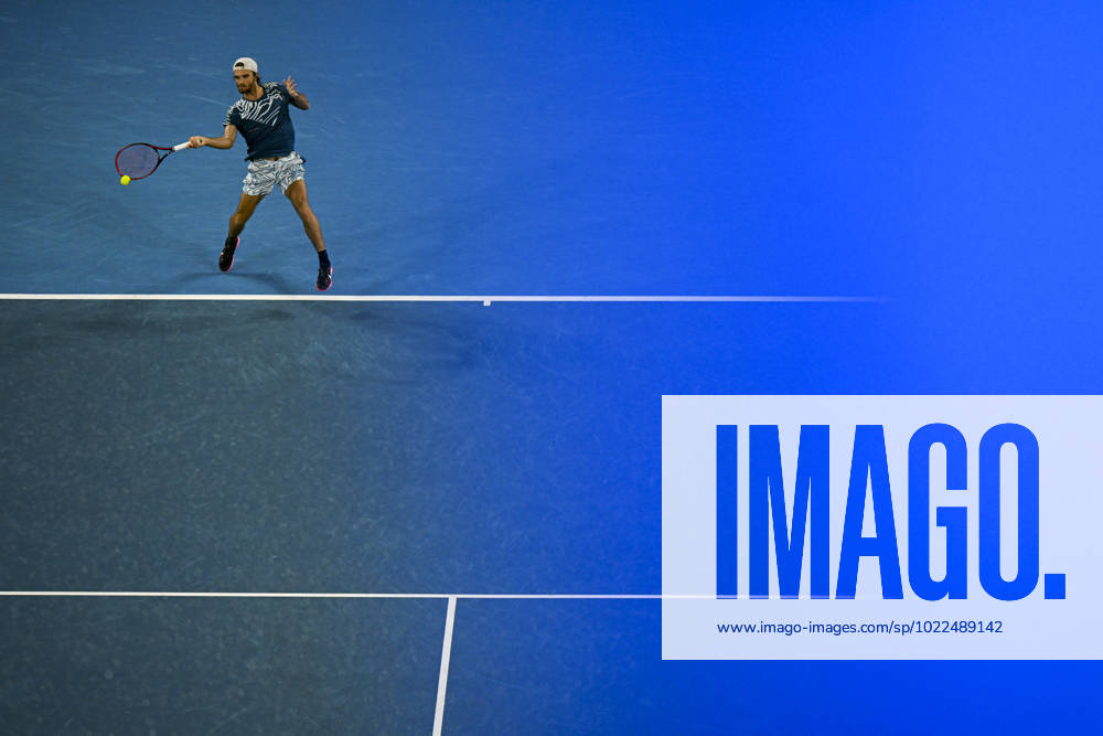 TENNIS AUSTRALIAN OPEN, Tomas Machac of Czech Republic in actioin during his first round match against against Casper Ruud of Norway at the 2023 Australian Open tennis tournament at Melbourne Park in Melbourne, Tuesday, January 17, 2023. ( NO ARCHIVING, , NO USE IN BOOKS WITHOUT CONSENT MELBOURNE VICTORIA AUSTRALIA