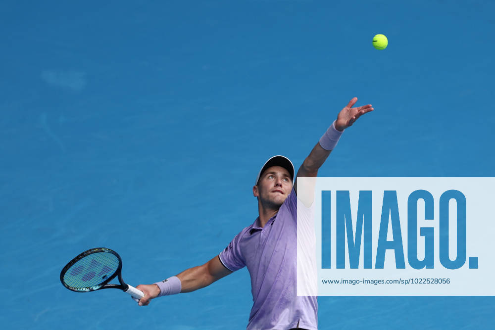 TENNIS AUSTRALIAN OPEN, Casper Ruud of Norway serves to Jenson Brooksby of the USA during the 2023 Australian Open tennis tournament at Melbourne Park in Melbourne, Thursday, January 19, 2023. ( NO ARCHIVING, , NO USE IN BOOKS WITHOUT CONSENT MELBOURNE VICTORIA AUSTRALIA