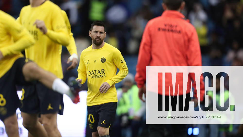 Riyadh All-Star XI vs Paris Saint-Germain FC Lionel Messi of Argentina warms up prior Riyadh All-Star XI vs Paris Saint-Germain FC at King Fahd Stadium on January 19, 2023 in Riyadh, Saudi Arabia. Riyadh King Fahd Stadium Saudi Arabia