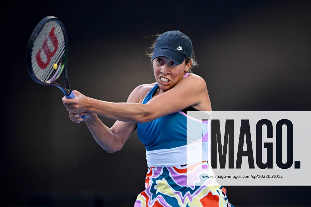 TENNIS AUSTRALIAN OPEN, Madison Keys of the USA in action during her match against Victoria Azarenka during the 2023 Australian Open tennis tournament at Melbourne Park in Melbourne, Friday, January 20, 2023. ( NO ARCHIVING, , NO USE IN BOOKS WITHOUT CONSENT MELBOURNE VICTORIA AUSTRALIA