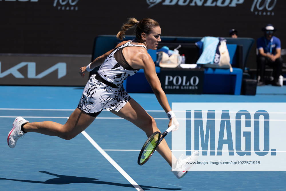 Donna Vekic of Croatia in action during round 3 match between Donna Vekic of Croatia Nuria Parrizas Diaz of Spain, Day 6 at the Australian Open Tennis 2023 at Margaret Court Arena, Melbourne, Australia on 21 January 2023.
