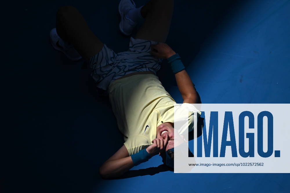 TENNIS AUSTRALIAN OPEN, Holger Rune of Switzerland lays injured during his match against Ugo Humbert of France during the 2023 Australian Open tennis tournament at Melbourne Park in Melbourne, Wednesday, May 1, 2019. ( NO ARCHIVING, , NO USE IN BOOKS WITHOUT CONSENT MELBOURNE VICTORIA AUSTRALIA