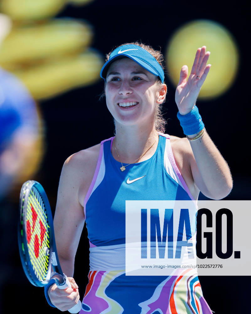 12th seed BELINDA BENCIC (SUI) celebrates after defeating CAMILA GIORGI (ITA) on Rod Laver Arena in a Women s Singles 3rd round match on day 6 of the 2023 Australian Open in Melbourne, Australia. Cal Media USA - ZUMAc04_ 20230121_zaf_c04_035