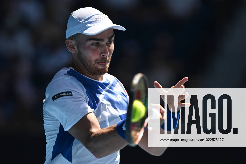 TENNIS AUSTRALIAN OPEN, Benjamin Bonzi of France in action during his match against Alex de Minaur of Australia during the 2023 Australian Open tennis tournament at Melbourne Park in Melbourne, Friday, January 1, 2021. ( NO ARCHIVING, , NO USE IN BOOKS WITHOUT CONSENT MELBOURNE VICTORIA AUSTRALIA