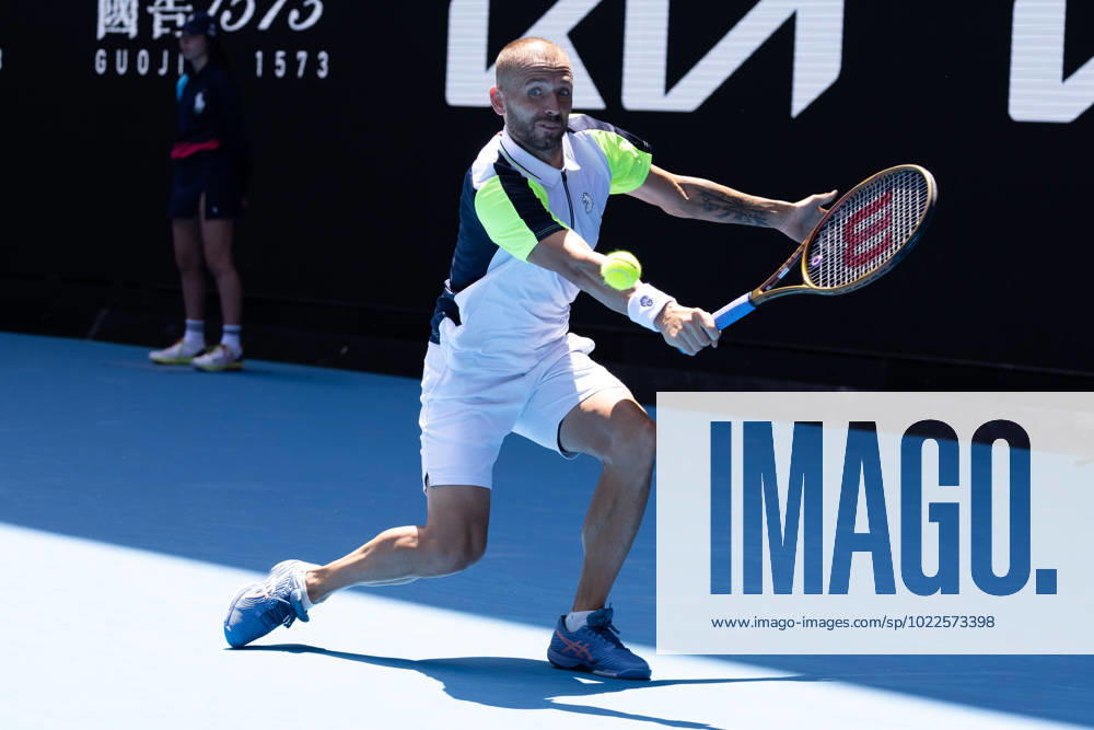 Daniel Evans of United Kingdom in action during the round 3 match between Andrey Rublev and Daniel Evans of United Kingdom, Day 6 at the Australian Open Tennis 2023 at Margaret Court Arena, Melbourne, Australia on 21 January 2023.