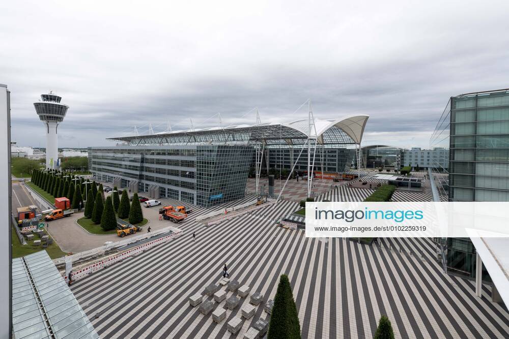 Effects Corona Munich Airport In picture View of the tower and the MABC Munich Airport Business Center Rain clouds cloudy grey clouds Munich Airport Munich Bayer Germany