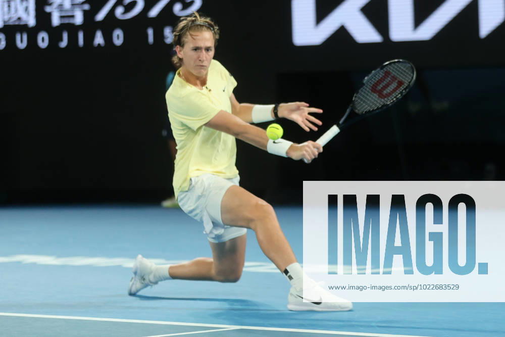 Sebastian Korda of USA in action against Karen Khachanov during the Quarter Final match, Day 9 at the Australian Open Tennis 2023 at Rod Laver Arena, Melbourne, Australia on 24 January 2023.