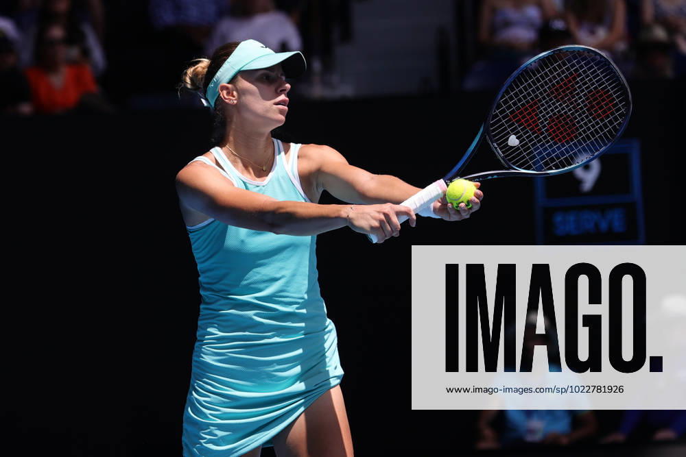 Magda Linette of Poland in action against Karolina Pliskova of Czech Republic in the Quarter Final match, Day 10 at the Australian Open Tennis 2023 at Rod Laver Arena, Melbourne, Australia on 25 January 2023.