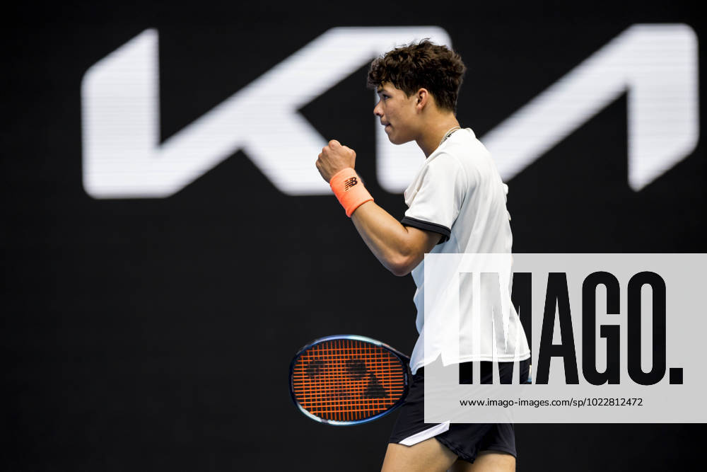 MELBOURNE, VIC - JANUARY 25: Ben Shelton of the United States of America celebrates during the Quarterfinals of the 2023 Australian Open on January 25 2023, at Melbourne Park in Melbourne, Australia. (Photo by Jason Heidrich Icon Sportswire) TENNIS: JAN 25 Australian Open Icon230125091