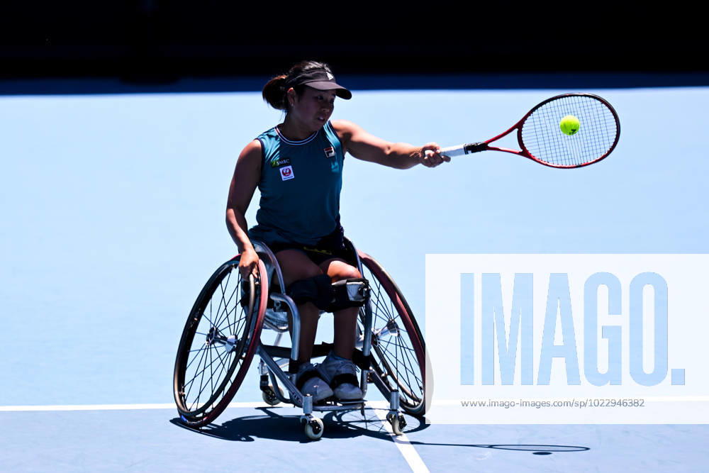 TENNIS AUSTRALIAN OPEN, Yui Kamiji of Japan returns during her Women?s Wheelchair singles semi final match against Jiske Griffioen of the Netherlands at the 2023 Australian Open tennis championship at Melbourne Park in Melbourne, Thursday, January 26, 2023. ( NO ARCHIVING, , NO USE IN BOOKS WITHOUT CONSENT MELBOURNE VICTORIA AUSTRALIA
