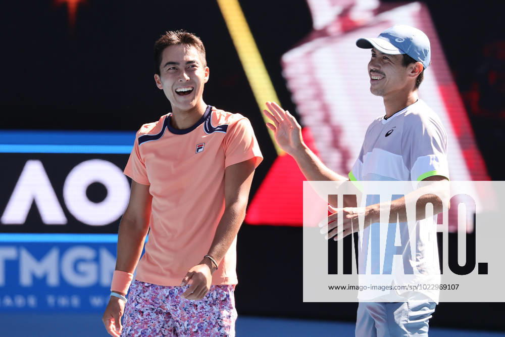 Ricky Hijikata and Jason Kubler of Australia celebrate defeating Marcel Granollers of Spain and Horacio Zeballos of Argentina in the Doubles Semi Final 6-4 6-2, Day 11 at the Australian Open Tennis 2023 at Rod Laver Arena, Melbourne, Australia on 26 January 2023.