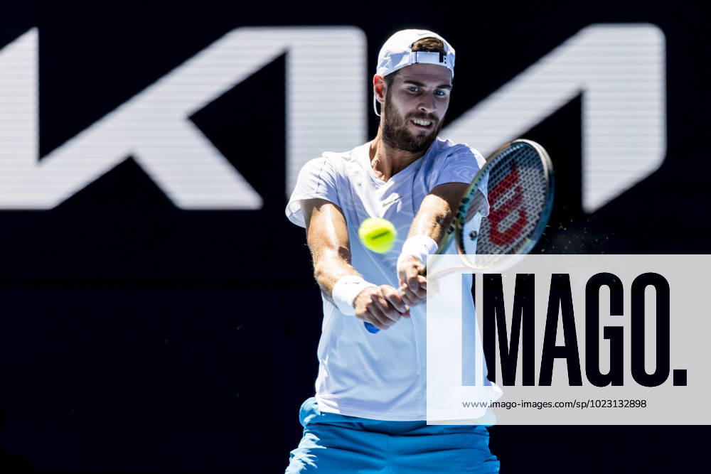 MELBOURNE, VIC - JANUARY 27: Karen Khachanov of Russia in action during the Semifinals of the 2023 Australian Open on January 27 2023, at Melbourne Park in Melbourne, Australia. (Photo by Jason Heidrich Icon Sportswire) TENNIS: JAN 27 Australian Open Icon230127077
