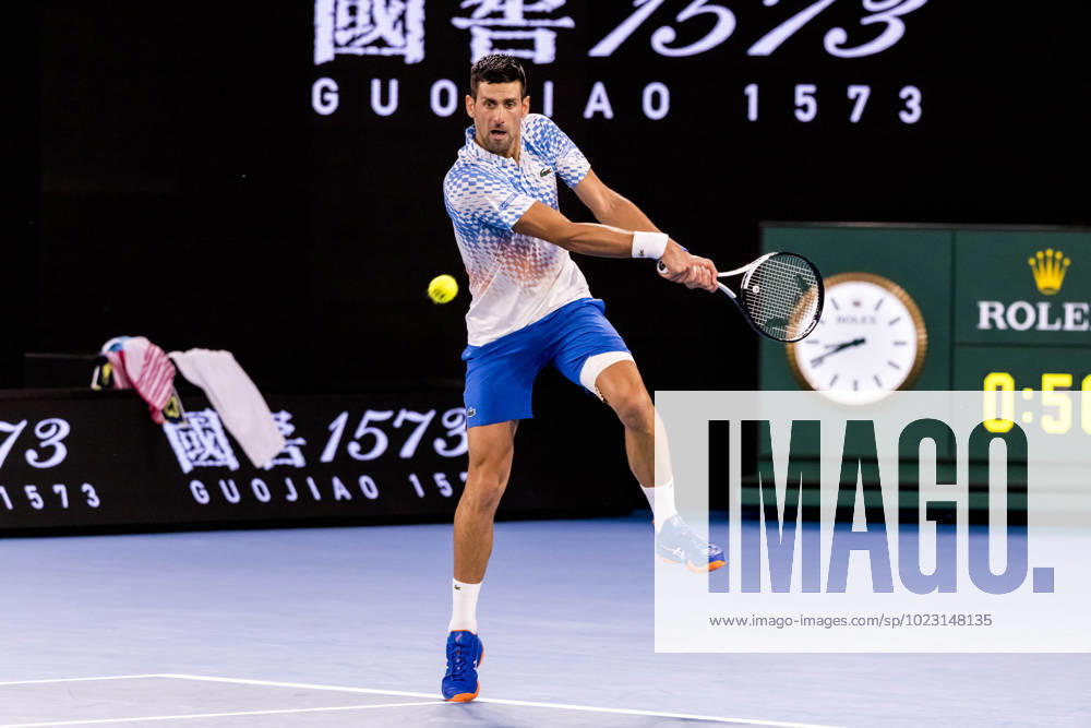 MELBOURNE, VIC - JANUARY 27: Novak Djokovic of Serbia in action during the Semifinals of the 2023 Australian Open on January 27 2023, at Melbourne Park in Melbourne, Australia. (Photo by Jason Heidrich Icon Sportswire) TENNIS: JAN 27 Australian Open Icon230127143