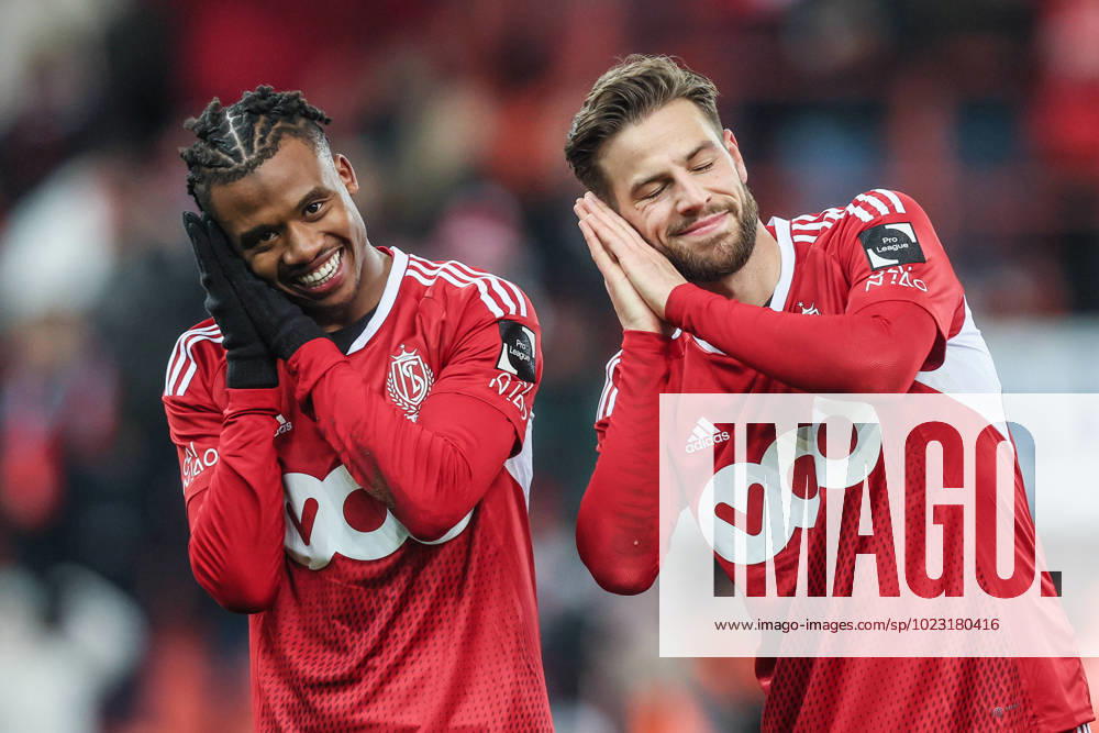 Bilder des Jahres 2023, Sport 01 Januar Standard s William Balikwisha and Standard s Philip Zinckernagel celebrate during a soccer match between Standard de Liege and KAS Eupen, Friday 27 January 2023 in Liege, on day 23 of the 2022-2023 Jupiler Pro League first division of the Belgian championship. BRUNOxFAHY x58832707x