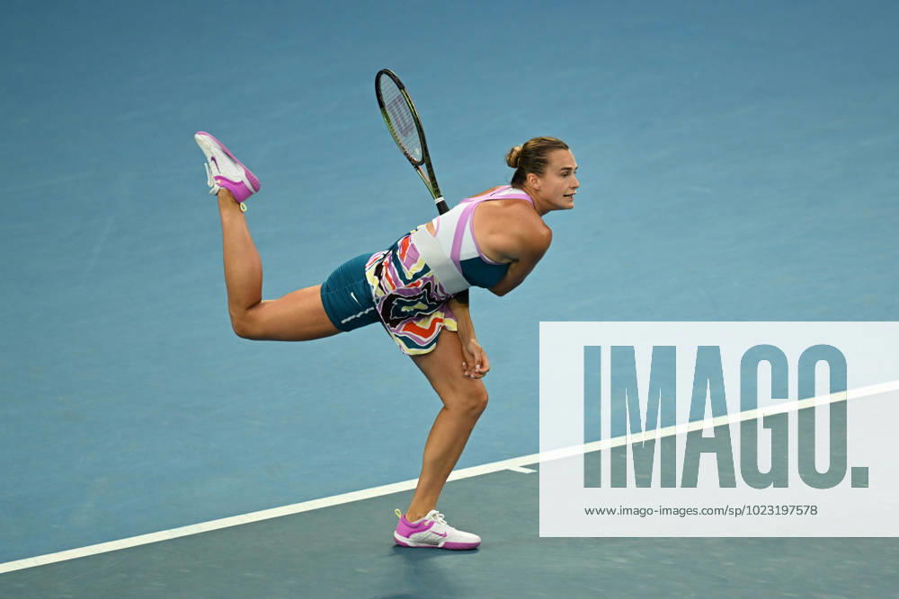 TENNIS AUSTRALIAN OPEN, Aryna Sabalenka of Russia in action during the Women?s Singles Final against Elena Rybakina of Kazakhstan at the 2023 Australian Open tennis tournament at Melbourne Park in Melbourne, Saturday, January 28, 2023. ( NO ARCHIVING, , NO USE IN BOOKS WITHOUT CONSENT MELBOURNE VICTORIA AUSTRALIA