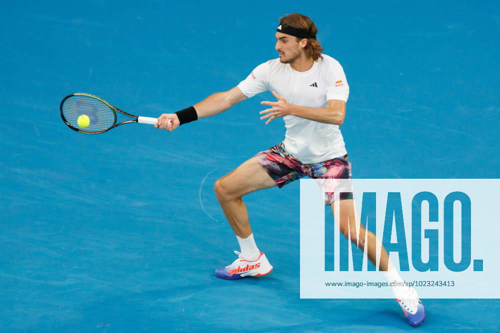 3rd seed STEFANOS TSITSIPAS of Greece in action against 4th seed NOVAK DJOKOVIC of Serbia on Rod Laver Arena in the Men s Singles Final match on day 14 of the 2023 Australian Open in Melbourne, Australia. Cal Media USA - ZUMAc04_ 20230129_zaf_c04_008